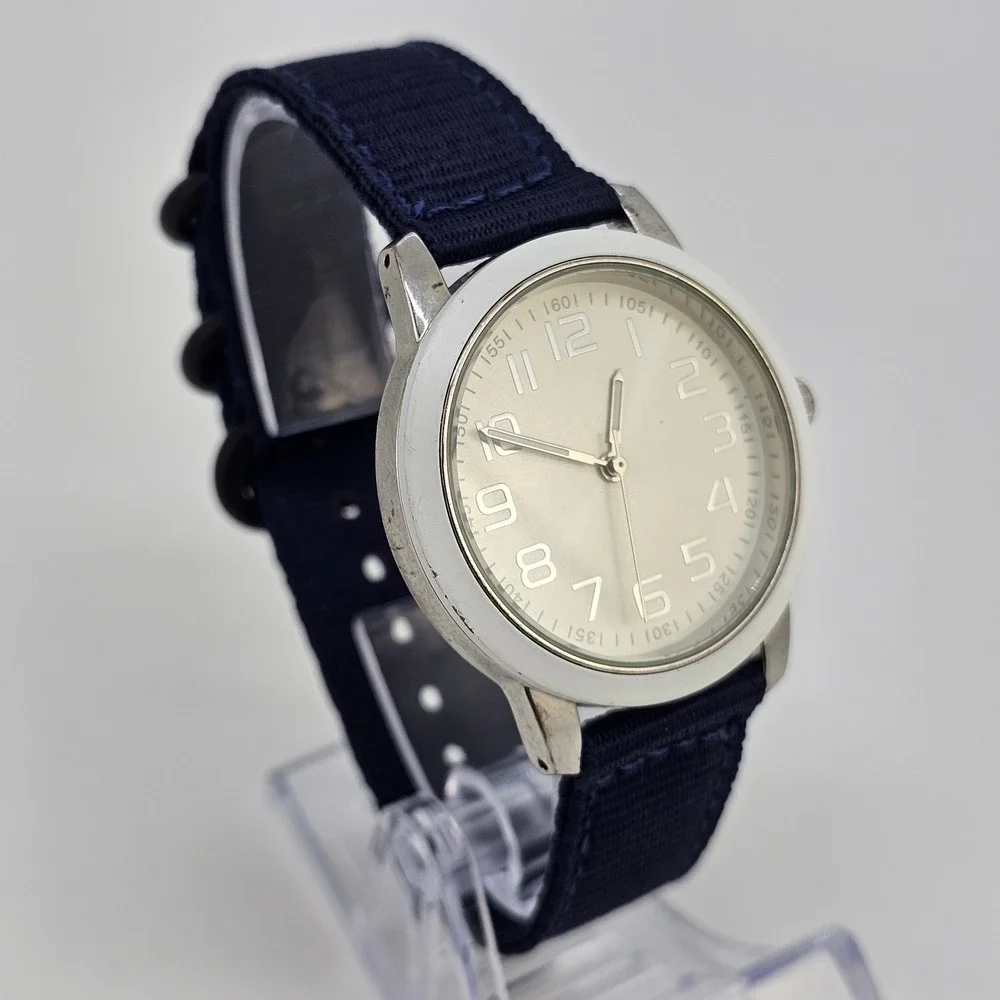 38MM Men's Watch Gray Dial New Navy Blue Canvas‎ Bands New Battery